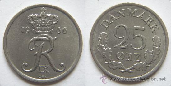 Monedas antiguas de Europa: Moneda de 25 ore Dinamarca 1966 - Foto 1