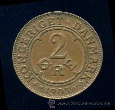 Monedas antiguas de Europa: DINAMARCA : 2 Ore 1907 - Foto 1
