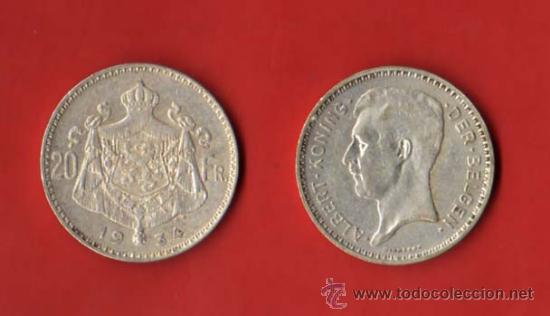 Monedas antiguas de Europa: BELGICA 20 FRANCOS 1934 , FLAMENCO