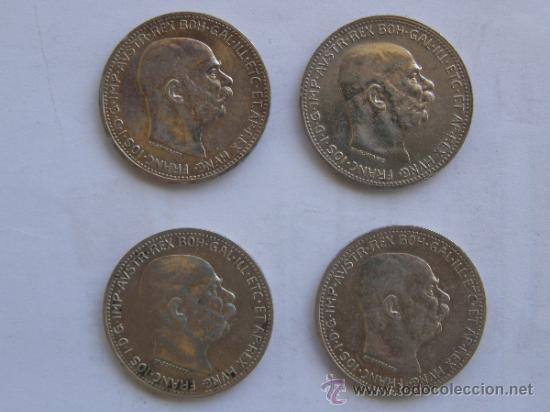 Monete antiche di Europa: LOTE DE 4 CORONAS. IMPERIO AUSTRO HUNGARO. 1913-1916
