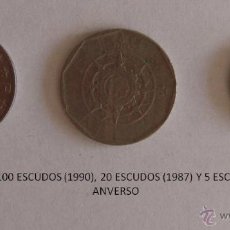 Monedas antiguas de Europa: MONEDAS DE PORTUGAL: 100 ESCUDOS (1990), 20 ESCUDOS (1987) Y 5 ESCUDOS (1990)