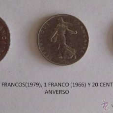 Monedas antiguas de Europa: MONEDAS DE FRANCIA: 2 FRANCOS (1979), 1 FRANCO (1966) Y 20 CENTIMES (1978)