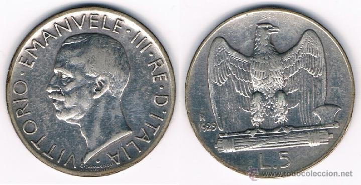 Monedas antiguas de Europa: ITALIA. 5 LIRAS. 1.929. PLATA - Foto 3