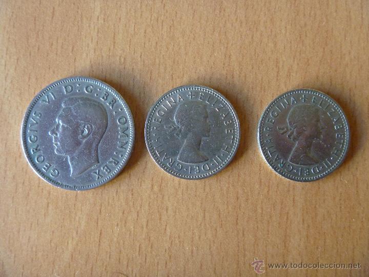 Monedas antiguas de Europa: 1 y 2 shilling 1948, 1956 y 1965