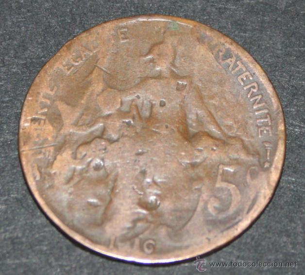 Monedas antiguas de Europa: FRANCIA - 5 CENTIMOS - DANIEL DUPUIS 1916 - Foto 2