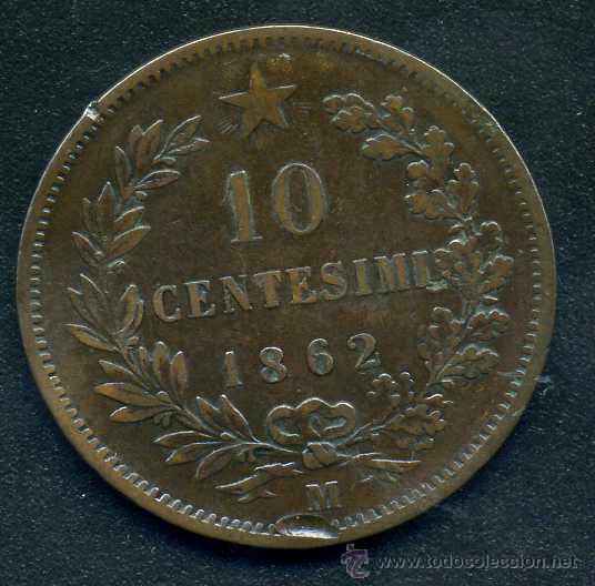 Monedas antiguas de Europa: ITALIA : 10 Cent 1862 M - Foto 2