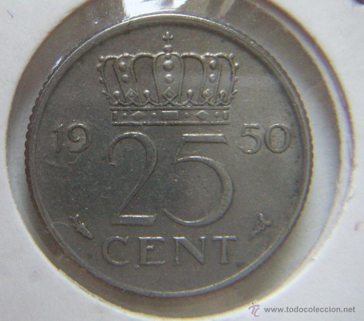 Monedas antiguas de Europa: Moneda de Holanda 25 cent 1950 - Foto 1