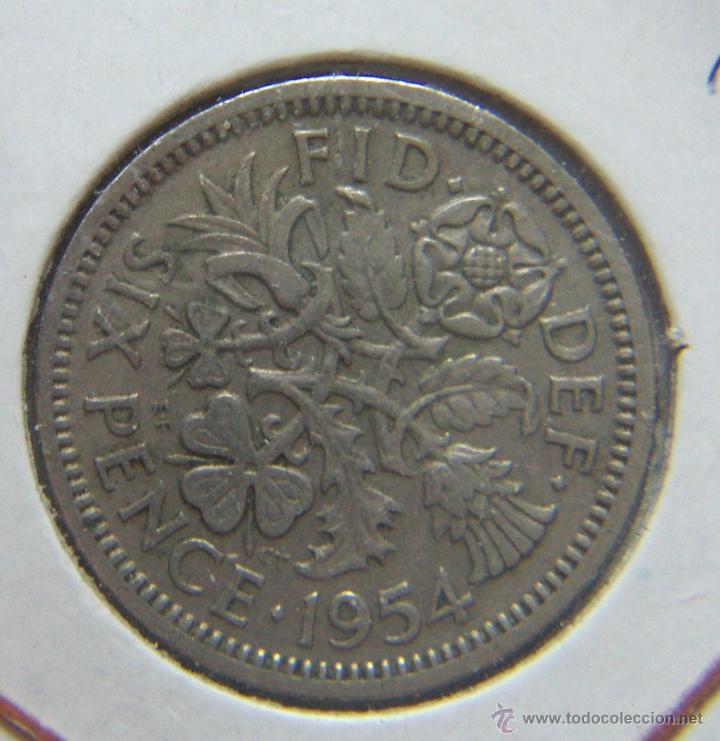 Monedas antiguas de Europa: Moneda de Inglaterra six pence 1954 - Foto 1