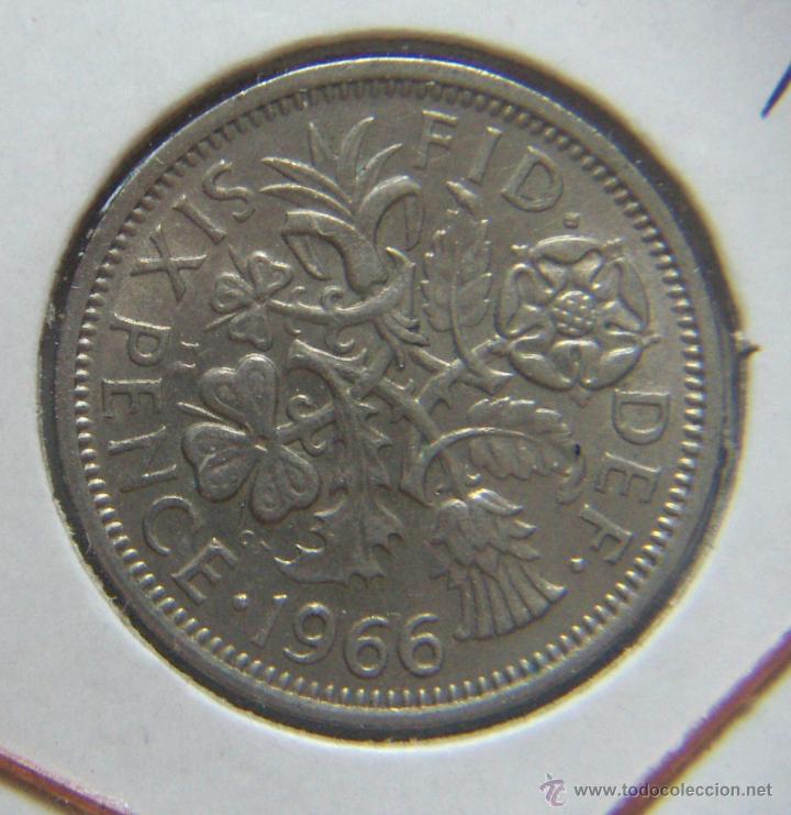 Monedas antiguas de Europa: Moneda de Inglaterra six pence 1966 - Foto 1