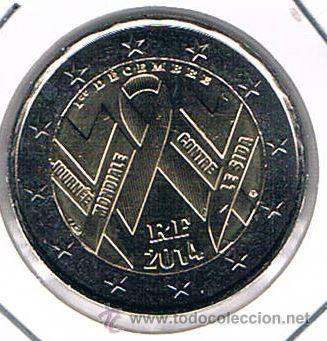 Monedas antiguas de Europa: Moneda conmemorativa de 2 &euro; Francia 2014. D&iacute;a mundial del SIDA