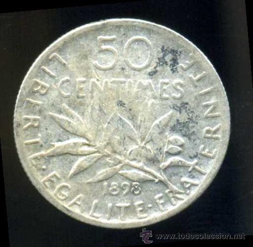 Monedas antiguas de Europa: FRANCIA: 50 CENTIMOS 1898 (PLATA) - Foto 2