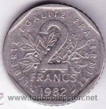 Monedas antiguas de Europa: MONEDA &middot;&middot;&middot; 2 FRANCS  &middot;&middot; REPUBLIQUE  FRANCAISE&middot;&middot;&middot; 1982 .
