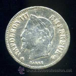 Monedas antiguas de Europa: FRANCIA: 20 CENTIMOS 1867 A (PLATA) - Foto 1
