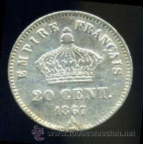 Monedas antiguas de Europa: FRANCIA: 20 CENTIMOS 1867 A (PLATA) - Foto 2