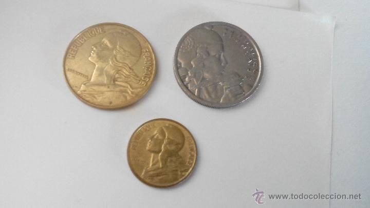 Monedas antiguas de Europa: FRANCIA-republique francaise -  100 francs 1954 - 20 centimes 1968 - 5 centimes 1980