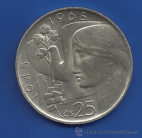 Monedas antiguas de Europa: CHECOSLOVAQUIA 25 CORONAS (KORUN) PLATA 1965 20 ANIV. LIBERACION S/C