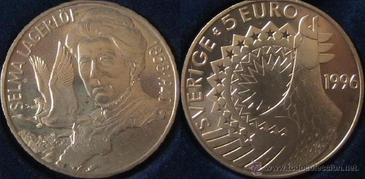 Monedas antiguas de Europa: SUECIA- 5 EURO ECU 1996 SELMA LAGERLOF - FAUNA AVES