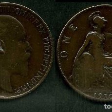 Monedas antiguas de Europa: GRAN BRETAÑA 1 PENNY AÑO 1910 ( EDUAR VII - REY DE INGLATERRA DE 1901 A 1910 ) Nº12