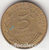 Monedas antiguas de Europa: FRANCIA. 1966. 5 C&Eacute;NTIMOS. MBC. - Foto 1