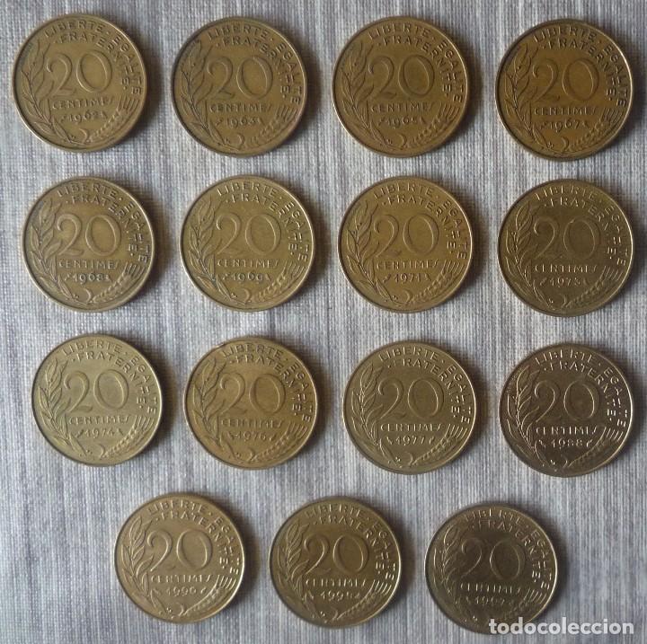 Monedas antiguas de Europa: LOTE DE 15 MONEDAS DE 20 CENTIMOS FRANCESES. A&Ntilde;OS DIFERENTES
