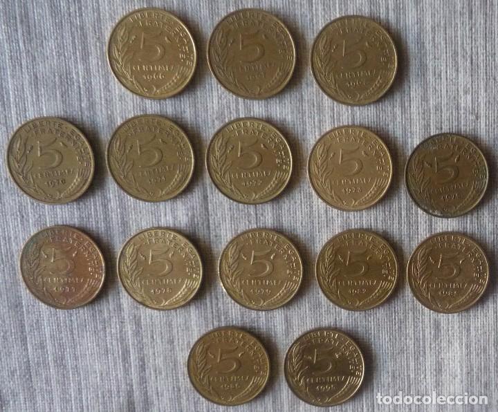 Monedas antiguas de Europa: LOTE DE 15 MONEDAS DE 5 CENTIMOS FRANCESES