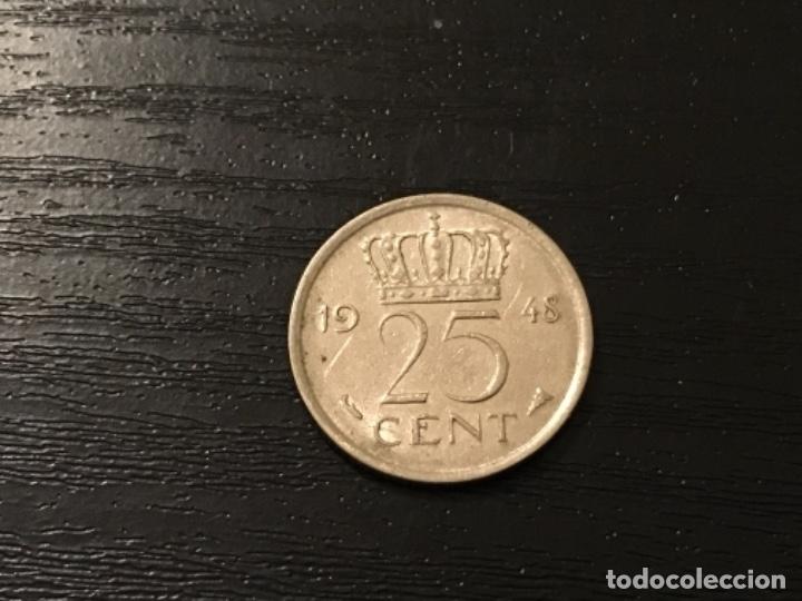 Monedas antiguas de Europa: Moneda 25 cent Holanda 1948 - Foto 1