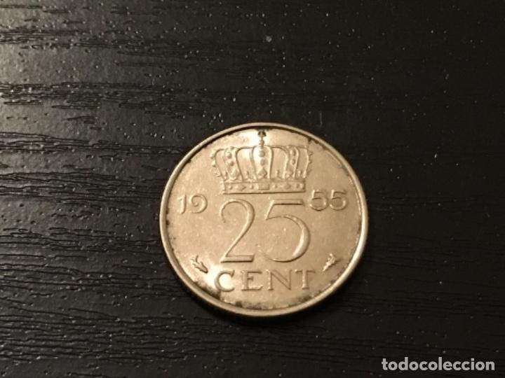 Monedas antiguas de Europa: Moneda 25 cent Holanda 1955 - Foto 1