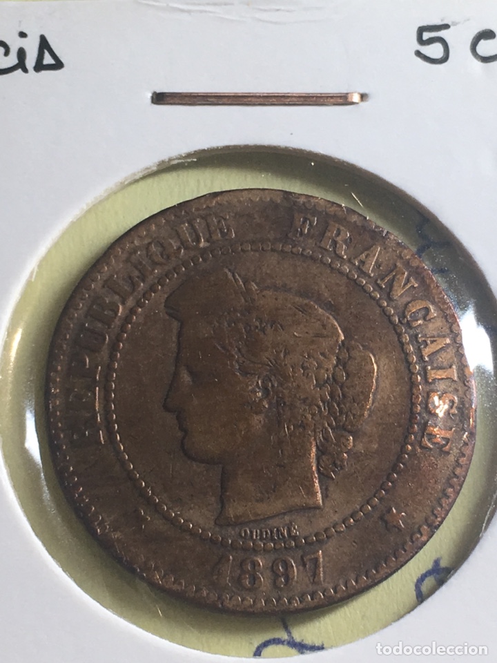 Monedas antiguas de Europa: Moneda de Francia cinco c&eacute;ntimos 1897 - Foto 1