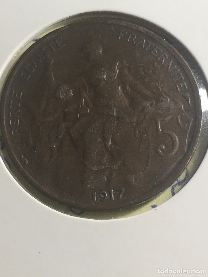 Monedas antiguas de Europa: Moneda de Francia 1917 cinco c&eacute;ntimos - Foto 2