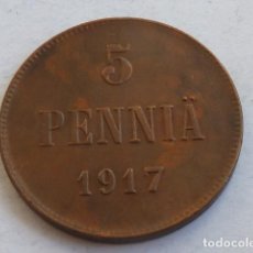 Monedas antiguas de Europa: MONEDA DE 5 PENNIA DE FINLANDIA, DOMINACION RUSA DE 1917, ZAR NICOLAS II, ESCASA