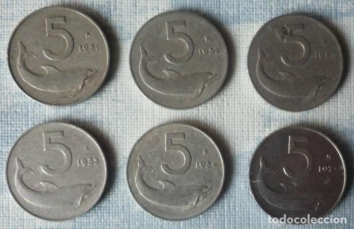 Monedas antiguas de Europa: LOTE DE 6 MONEDAS DE 5 LIRAS ITALIANAS. CON A&Ntilde;OS DIFERENTES