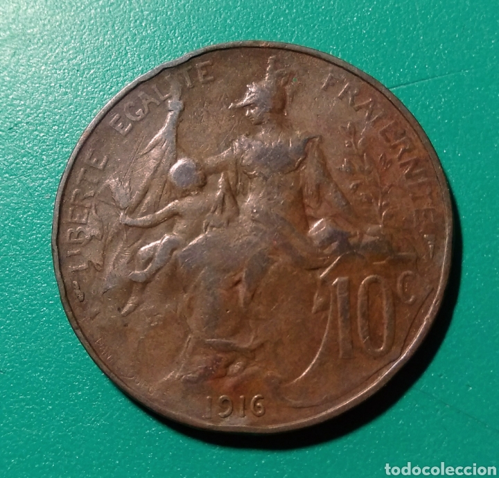 Monedas antiguas de Europa: Francia. 10 Centimes de bronce. 1916 - Foto 2