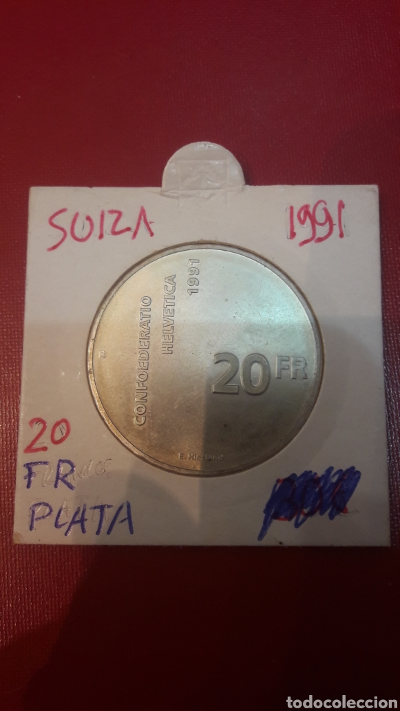 Alte M&uuml;nzen aus Europa: 1991 Su&iacute;za 20 Francos Plata