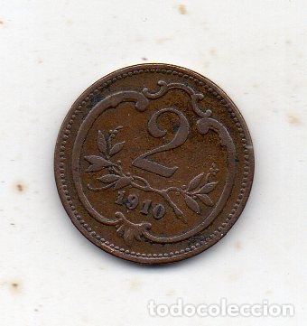 Monedas antiguas de Europa: Austria. 2 C&eacute;ntimos. A&ntilde;o 1910. - Foto 2