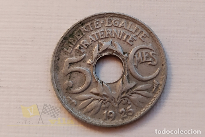 Monedas antiguas de Europa: Moneda de la Rep&uacute;blica Francesa - 5 Centimes - 1925 - Foto 1