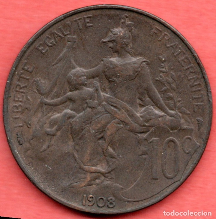 Monedas antiguas de Europa: FRANCIA : 10 Centimos 1908 - Foto 2