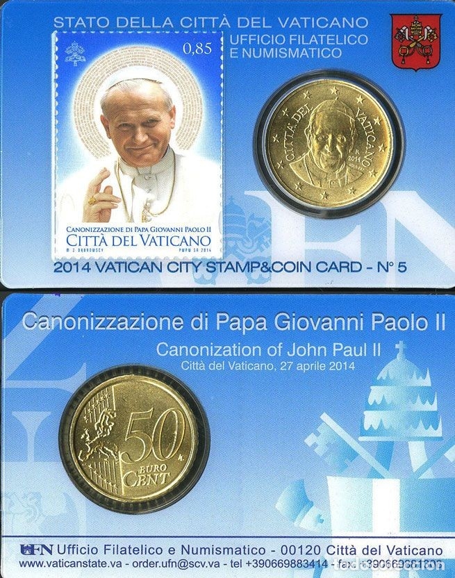 Alte M&uuml;nzen aus Europa: El Vaticano 2014 [MND] Coin Card N&ordm; 5 - 50 cts + sello (BU)