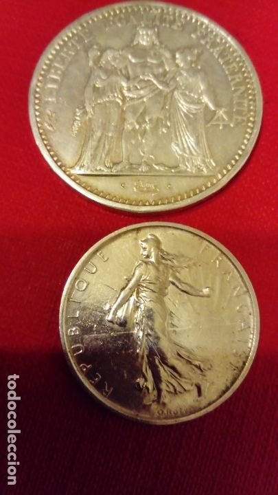 Monedas antiguas de Europa: Monedas de plata de 5 y 10 Francos - Foto 2