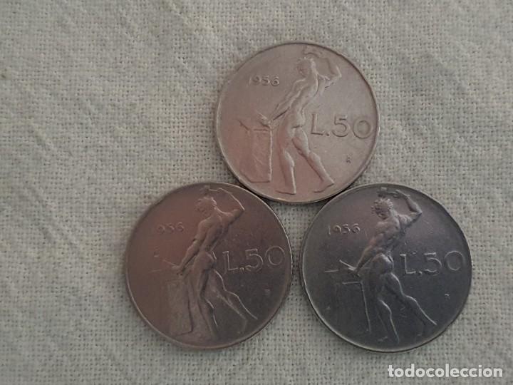 Old Coins of Europe: Italy - 3 monedas de 50 lires - 1956 - MBC/VF