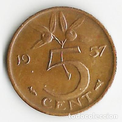 Monedas antiguas de Europa: HOLANDA - 5 CENTS - 1957 - BRONCE - Foto 2