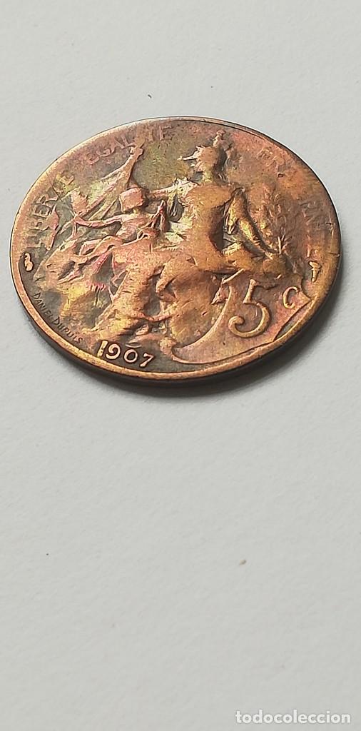 Monedas antiguas de Europa: 5 c&eacute;ntimos 1907 francia - Foto 1