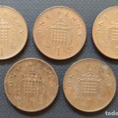 Monedas antiguas de Europa: ONE 1 PENNY, LOTE DE 5 MONEDAS // ELIZABETH POUND LIBRA INGLATERRA GRAN BRETAÑA BRITÁNICA ENGLAND. Lote 212091686
