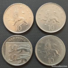 Monedas antiguas de Europa: TEN 10 PENCE, LOTE DE 4 MONEDAS // ELIZABETH PENNY POUND LIBRA INGLATERRA BRETAÑA BRITÁNICA ENGLAND. Lote 212092552