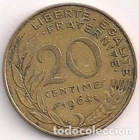 Monedas antiguas de Europa: Francia - 20 c&eacute;ntimos 1964 - Km#930 - Foto 1