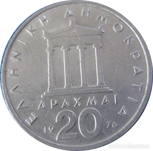 Monedas antiguas de Europa: Grecia (III Rep&uacute;blica), 20 Dracmas 1976 KM#120./ La de las fotos.