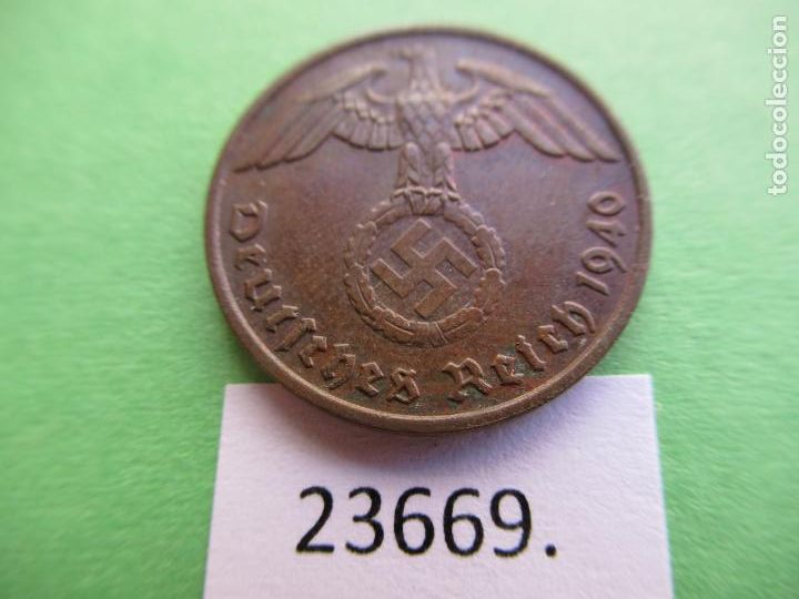 Monedas antiguas de Europa: Alemania nazi, 2 reichspfennig 1940 G, Cobre, Cu, pfennig, 3&ordm; Imperio, Tercer Reich. RARA