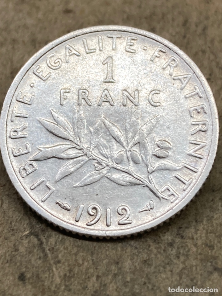 Monedas antiguas de Europa: Moneda de plata 1franc 1912 - Foto 1