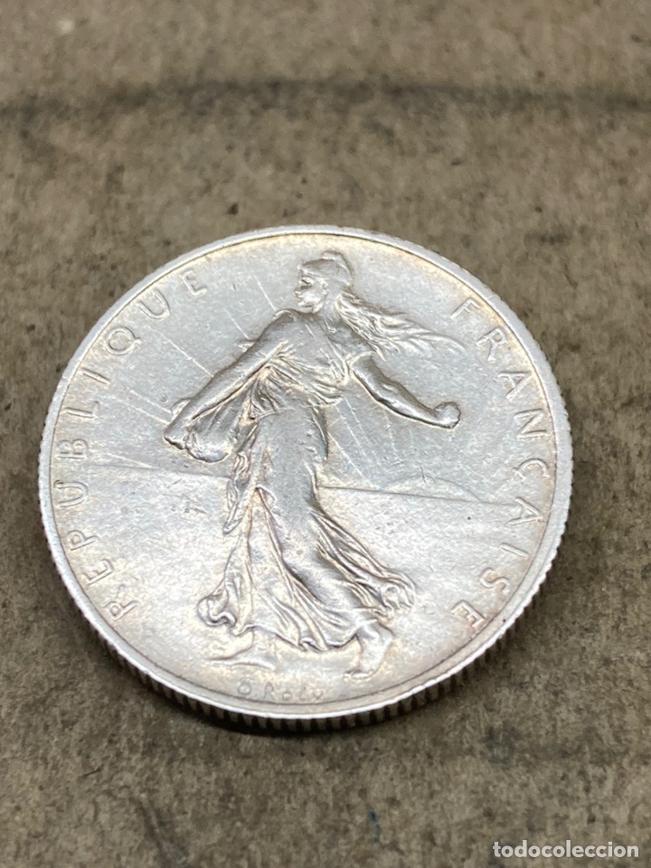 Monedas antiguas de Europa: Moneda de plata 2 francs 1918 - Foto 2