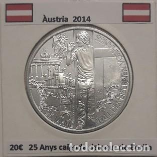 Moedas antigas da Europa: 20 euro Austria 2014 25 a&ntilde;os Caida del muro de Berl&iacute;n