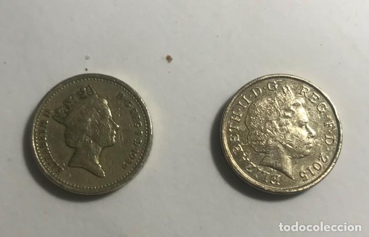 Monedas antiguas de Europa: 1pound 1989 E.R.2 y 2015. E.R 2 monedas - Foto 1